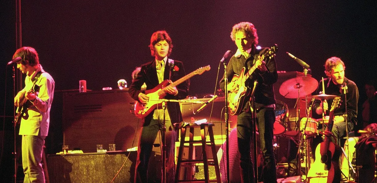 Bob Dylan and The Band performing together on tour, 1974
